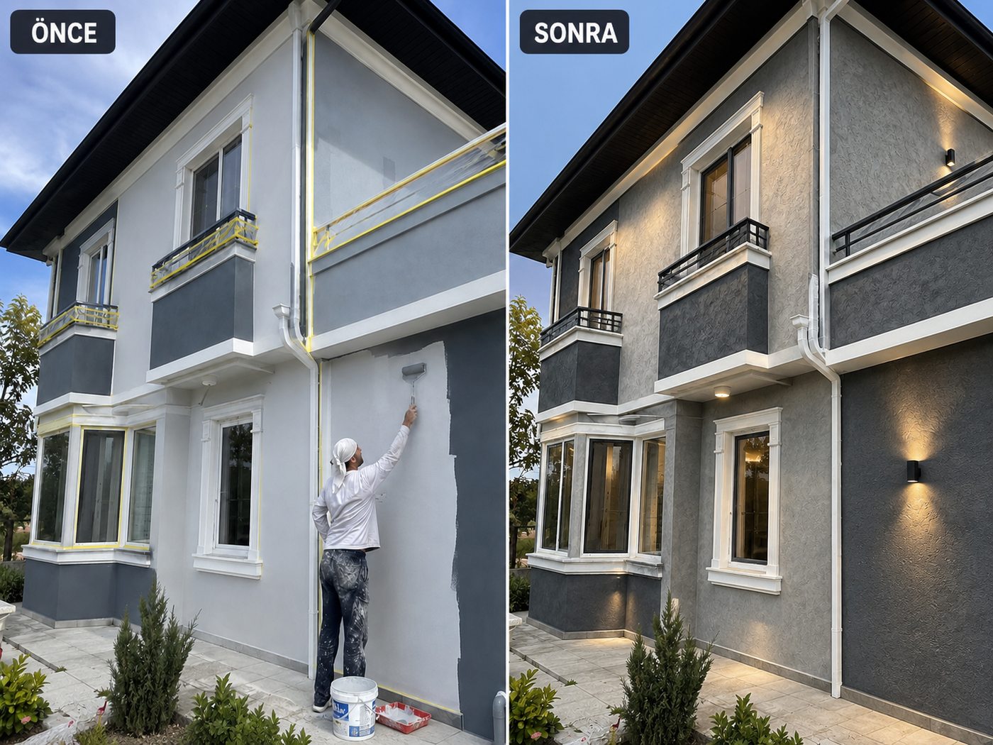 Erzene dış cephe boya öncesi ve sonrası