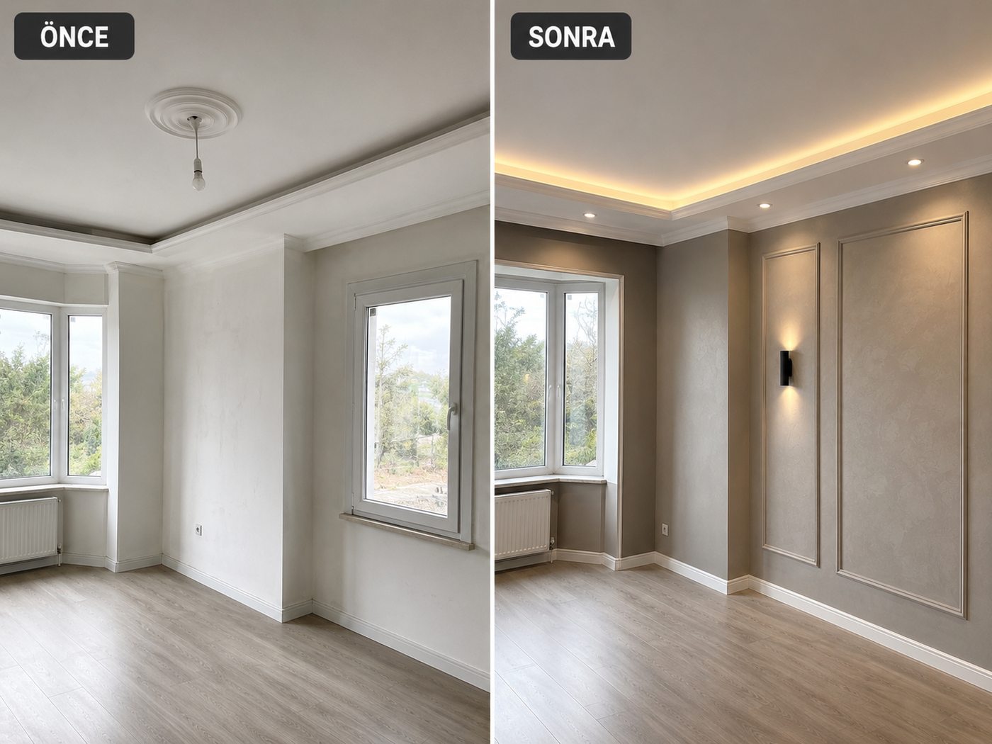 Erzene iç cephe boya öncesi ve sonrası